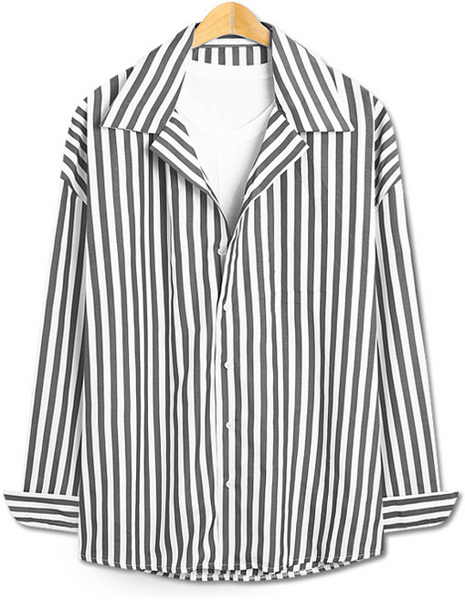 탑보이 스트라이프 오버핏 오픈카라 긴팔셔츠 (HE002)