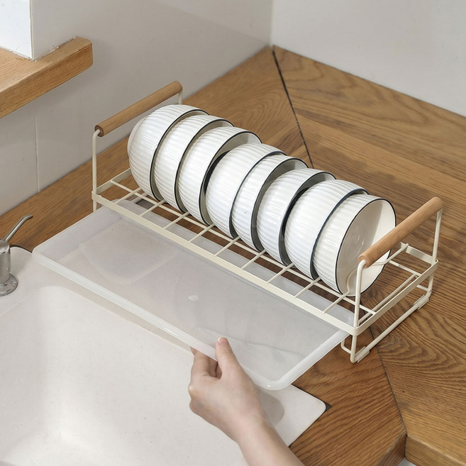 핸들 화이트우드 접시 그릇 정리대, 그릇정리대, 화이트우드핸들, 1개