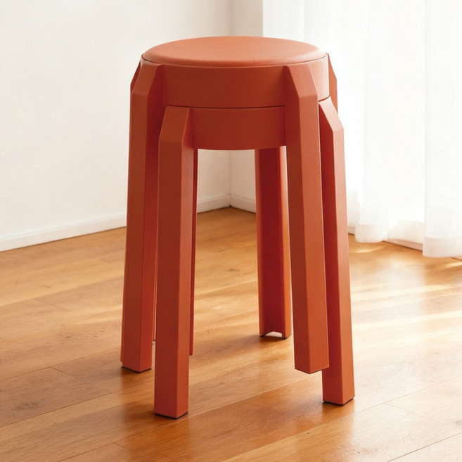 하루꿈 원형 방석 스툴 의자 세트 간이 보조 쿠션 적층 가능 식탁 의자, 오렌지, 2개