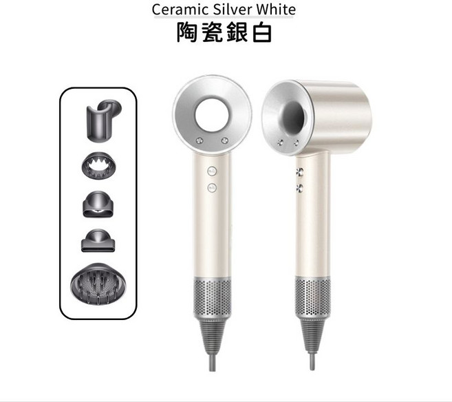 D森 吹風機 陶瓷銀白款 附五款風嘴, 【陶瓷銀白】送五風嘴+台灣原廠保固