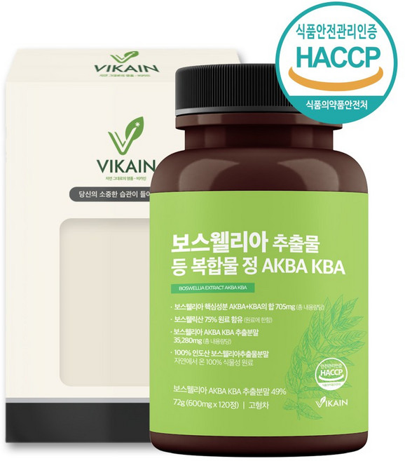 비카인 보스웰리아 추출물 등 복합물 정 AKBA KBA 600mg x 120정, 1개