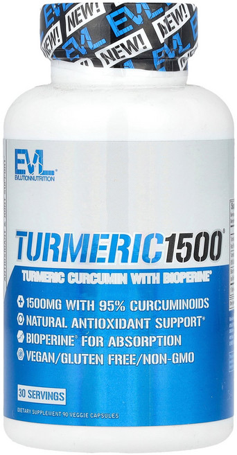 Evlution Nutrition Turmeric 터메릭 커큐민 강황 추출물 1500mg 90정, 1개