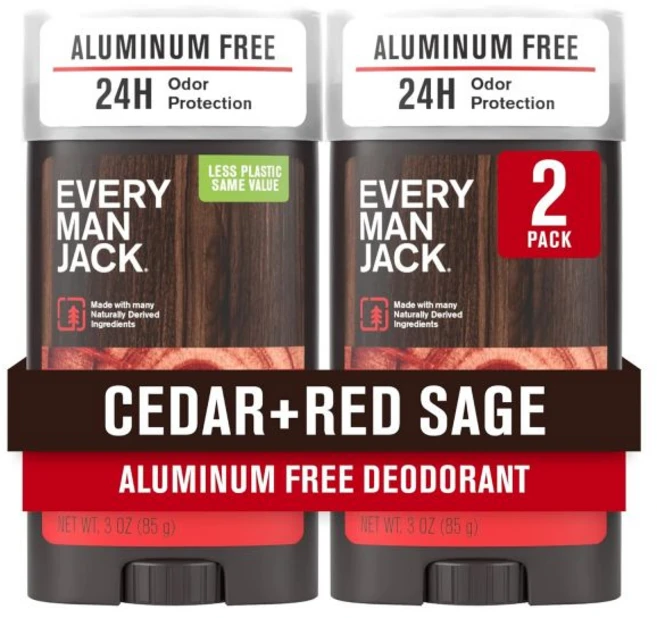 에브리 맨 잭 앰버 + 샌달우드 남성용 데오드란트 - 모든 피부 타입을 위한 알루미늄 프리 데오드란트로 신선함을 유지하세요 냄새 분쇄 오래 지속되며 천연 성분 포함 3온스(2, Cedar + Red Sage, 85g, 1개 - 쿠팡