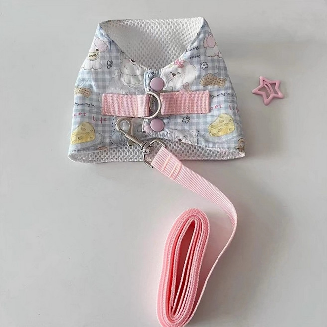 코코스튜디오 목줄 리드줄 러브러브 하네스세트, 스카이, 1개