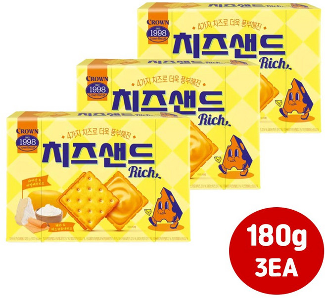 크라운제과 치즈샌드180g x 3개 크래커, 180g