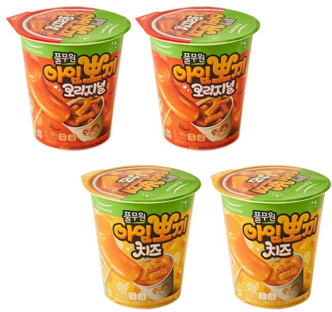 풀무원 아임뽀끼 컵떡볶이 2개씩 (오리지널102g + 치즈101g), 1개