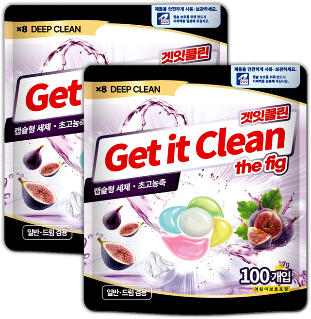 겟잇클린 캡슐 세탁세제 무화과향, 2개, 100개입