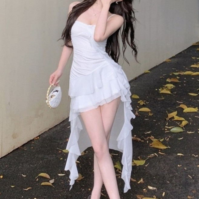 아이엠몽 여성 나시 프릴 언발란스 미니 원피스