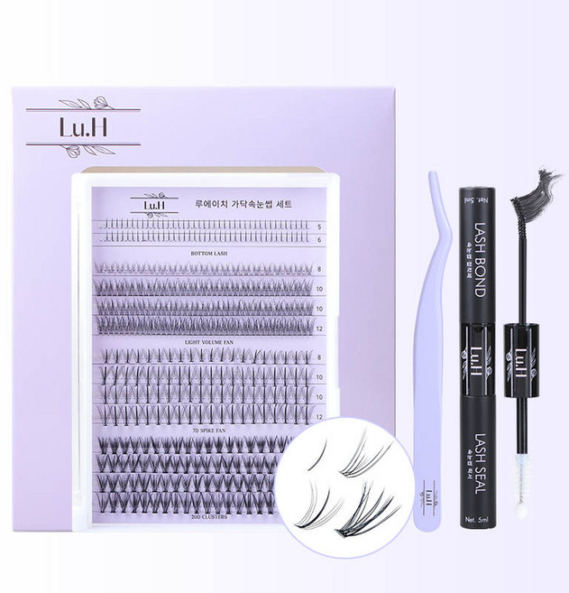 Lu.H 루에이치 대용량 가닥속눈썹 세트 (가닥속눈썹 320pcs+핀셋+글루+픽서), 1개, 데빌 세트 (핀셋+글루+픽서)