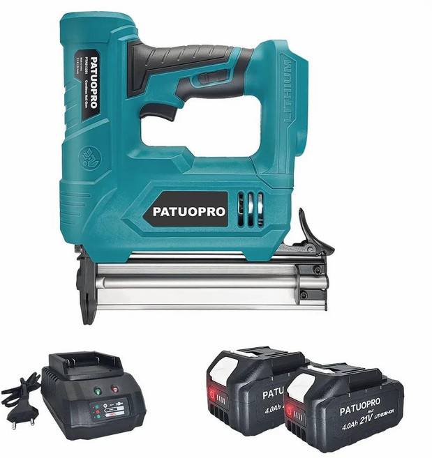 타정총 못박는총 콘크리트타정기 2-in-1 전기 네일 건 무선 스테이플러 휴대용 가구 목재 수리 기계 전동 공구 Makita 18V 배터리에 적합, [01] 2PCS 4.0Ah Battery, 1개