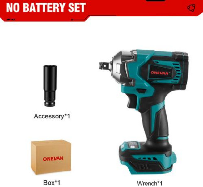 ONEVAN 토크 브러시리스 전기 임팩트 렌치 12 인치 무선 스크루 드라이버 전동 공구 마키타 18V 배터리용 1200N.M, 1) Without Battery, 1개