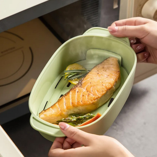 전자레인지 실리콘 촉촉 찜기 만능 스팀 용기 계란찜 라면 주방 멀티쿠커, 1개, 그린