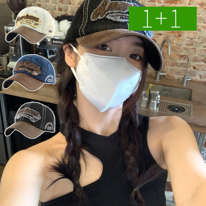 1+1 가죽챙 데님 볼캡 야구모자 청 캡모자