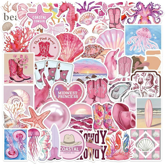 50피스 푸우 곰 스티커 소녀 물병용 귀여운 만화 방수 비닐 데칼 십대 성인 어린이 전화 컴퓨터 노트북 노트북 여행 케이스 기타 스케이트보드 스크랩북, 핑크 코스트