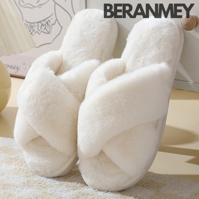 Beranmey 크로스 토끼털 슬리퍼 털신발 여성