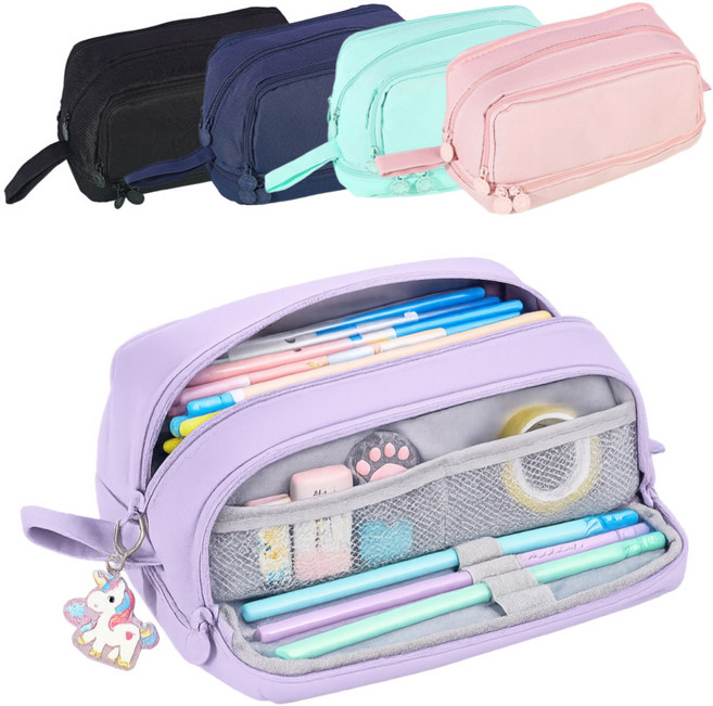 스테포나 대용량 2단 필통 확장형 파우치형 학생 펜파우치, 1개, 민트