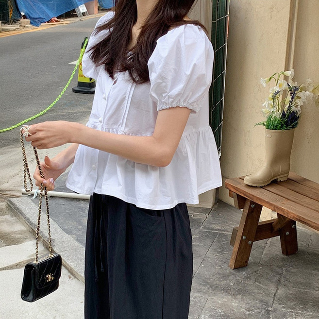 블랑루즈 엔나 핀턱 퍼프 블라우스