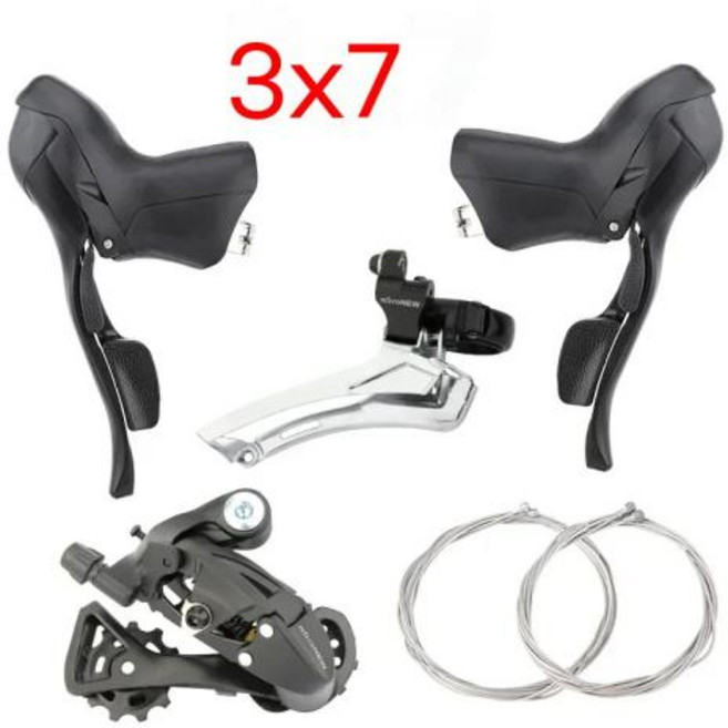자전거 헤드튜브 교체형 변속기 바이크 시프터 마이크로뉴 로드 그룹셋 2x7단-3x11단 - 드라이브트레인용 변속레버 및 브레이크 레버 포함 앞뒤, 5)3x7 Speed  SL FD RD
