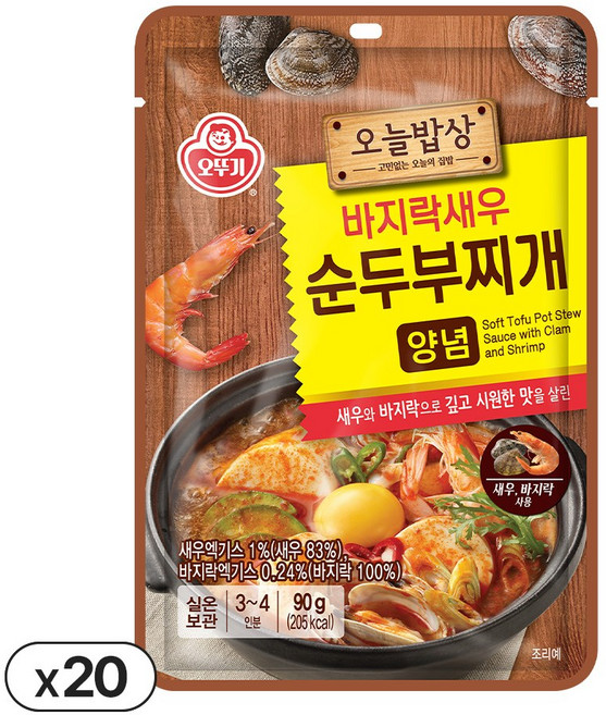 오뚜기 오늘밥상 바지락새우순두부찌개양념 90g 20개
