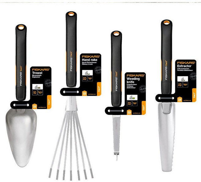 (피스카스) Fiskars Xact 원핸드 원예/가드닝 작업 공구 4종(모종삽 핸드레이크 잡초제거칼 잡초제거삽&톱), 모종삽(1027043), 1개