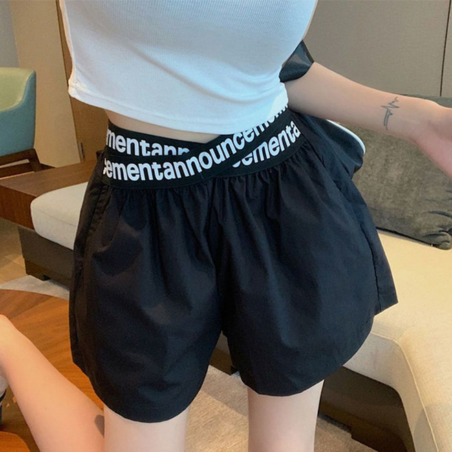 여성 트레이닝 반바지 여름 a라인 핫팬츠 캐주얼 오버핏 하이웨스트 빅사이즈 여자 밴딩 반바지 YJW