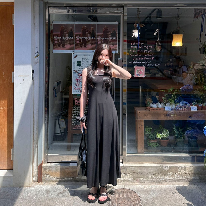 [S-XL][미니 7부 롱] 스퀘어넥 민소매 플레어 원피스 여성 빅사이즈 여자 플러스사이즈 어거스트플랜