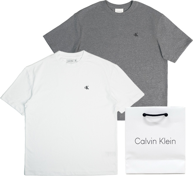 캘빈클라인 남여공용 기념일 선물용 스몰 로고 디자인 반팔티 (쇼핑백 포함 상품)