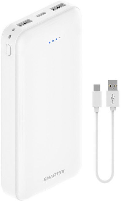 스마텍 듀얼포트 슬림보조배터리 20000mAh c타입 케이블, STPB-SL2(WH), 화이트