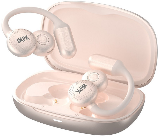 와피크 무선 블루투스 이어폰 R7 ENC 노이즈 캔슬링 C타입 귀걸이형 고음질, 베이지