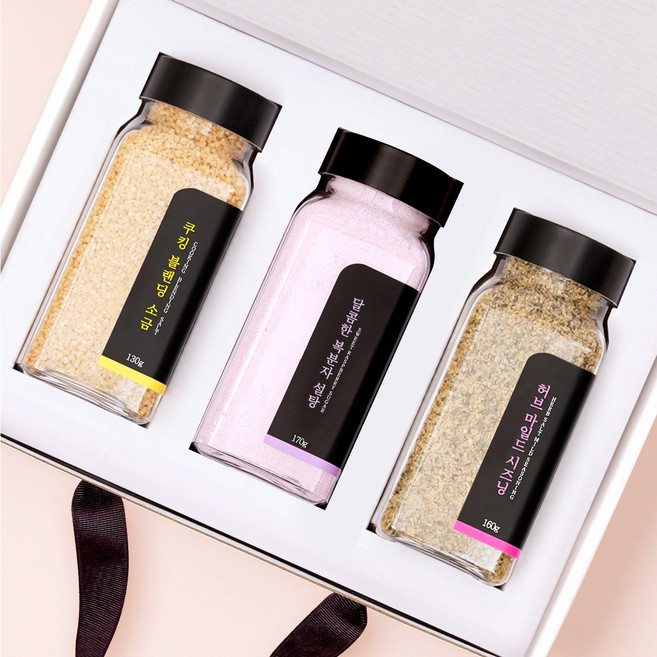 [170ml 사이즈UP] 블랙라벨 소금공장 15종류 3종세트 답례품 히말라야 핑크솔트 결혼 답례품 돌잔치 교회 장례 결혼식 웨딩 조문 선물, 핑크솔트+스테이크시즈닝+페레론치노, 1개