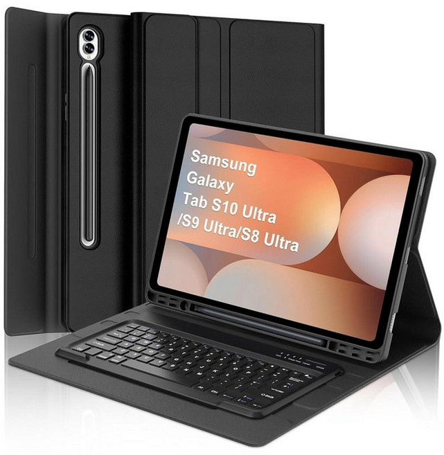 삼성 갤럭시 탭 S10 울트라 / S9 울트라 / S8 울트라 14.6인치용 키보드 케이스 스마트 마그네틱 탈착식 무선 블루투스 키보드 S펜 홀더가 있는 슬림 보호 폴리오, 스페이스 블랙