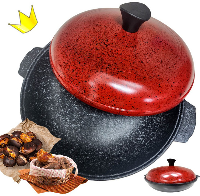 원효 요술팬 고구마냄비 물이 필요없는 직화 군고구마팬 군고구마냄비 26cm 28cm 30cm 무수분냄비, 28cm빨간뚜껑, 1개