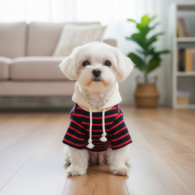 강아지후드티 반려동물 컬러 순면 후드티 애견옷 스트라이프 100%면티 (공장판매), 1개, 네이비