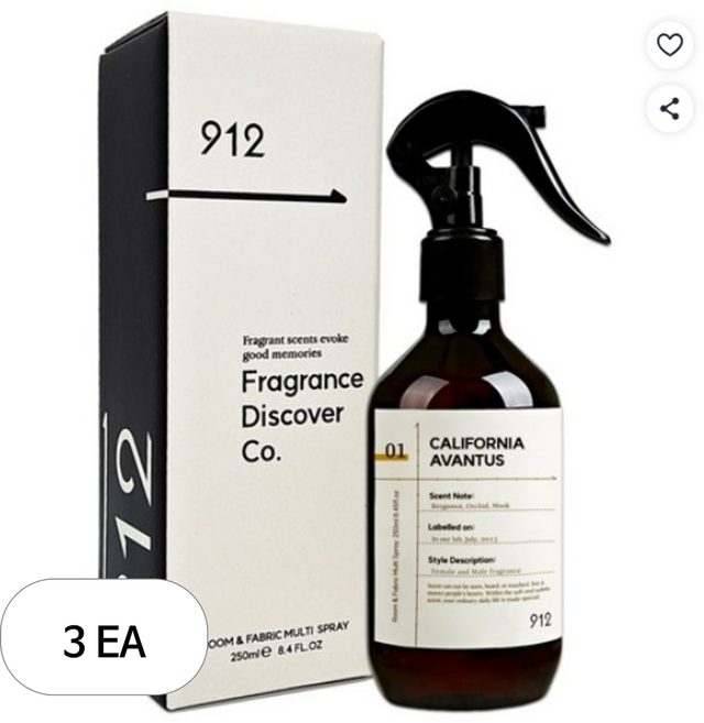 912 룸 앤 패브릭 멀티 스프레이 섬유향수, 250ml, 3개