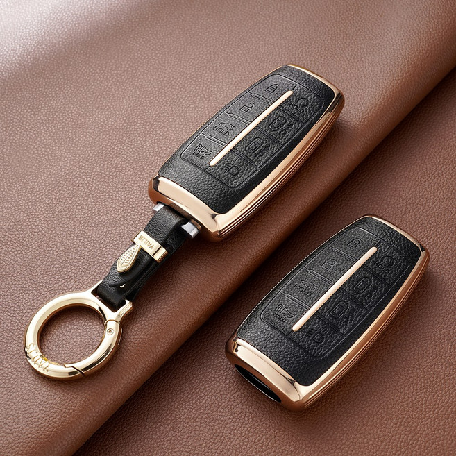 YAILIS 호환 제네시스 가죽 TPU 키케이스 7버튼 8버튼 G70 GV70 G80 GV80 G90 차키케이스 세트, 블랙