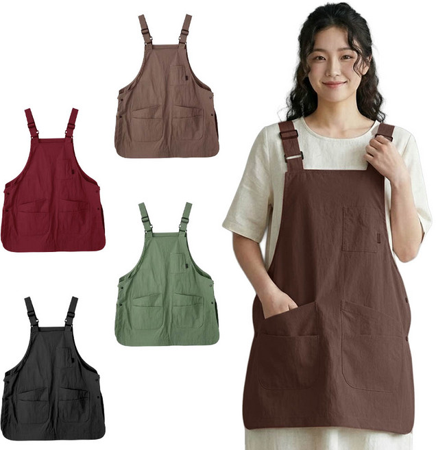 깔끔더하기 앞뒤 카페 방수 예쁜 앞치마, 1개, 브라운