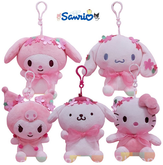 산리오 체리블라썸 가방고리 마이메로디 쿠로미 시나모롤 폼폼푸린 헬로키티 애착 동물 강아지 인형, 체리블라썸 헬로키티가방고리, 1개