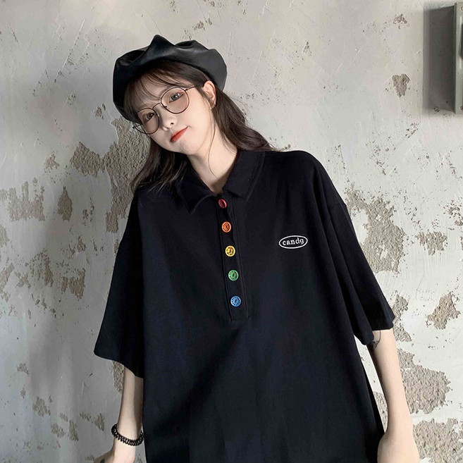 빅사이즈 여자 반팔티 셔츠넥 루즈핏 티셔츠 여성 반팔티 박시티 캐주얼 쿨 티 와이드 상의 D88U