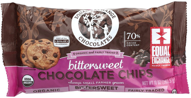 Equal Exchange 비터스위트 초콜릿 칩 카카오 70% 283.5g(10oz) 2팩, 1개, 283.5g