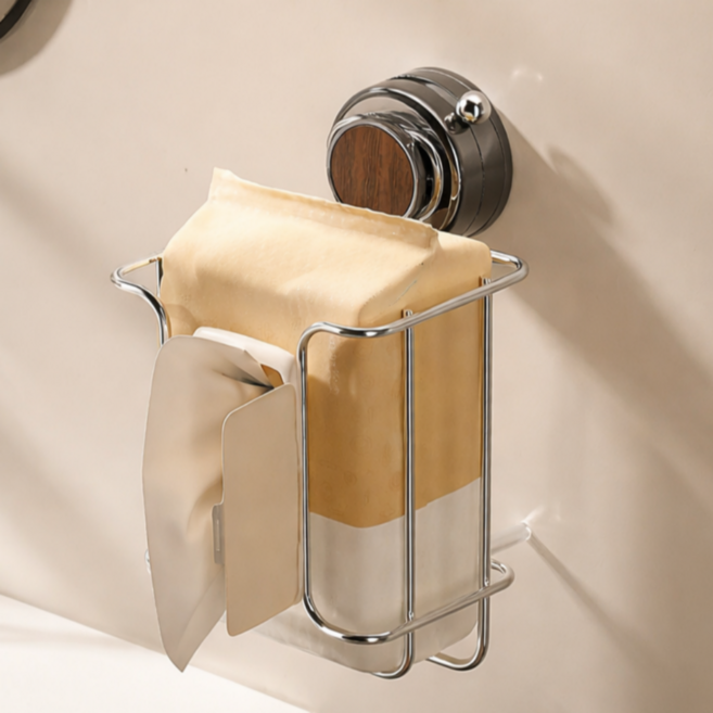 허니앤코 무타공 강력흡착식 물티슈 케이스, 1개, 브라운