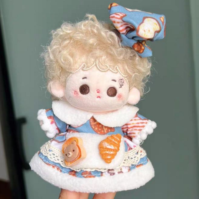 모카돌 10cm 솜인형옷 러블리 드레스 무속성 의류, 1개, 크로와상 블루드레스