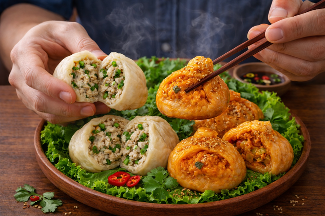 박지연의 가창 옛날찐빵손만두 - 칼칼한 풍미 찐만두(55개)김치만두(55개), 1박스