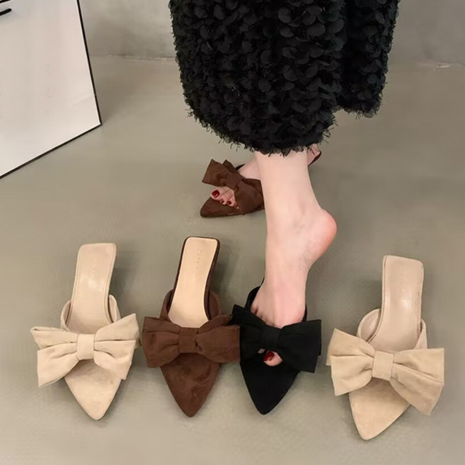 쏭스마켓 왕리본 벨벳 스틸레토 뮬 슬리퍼 0302