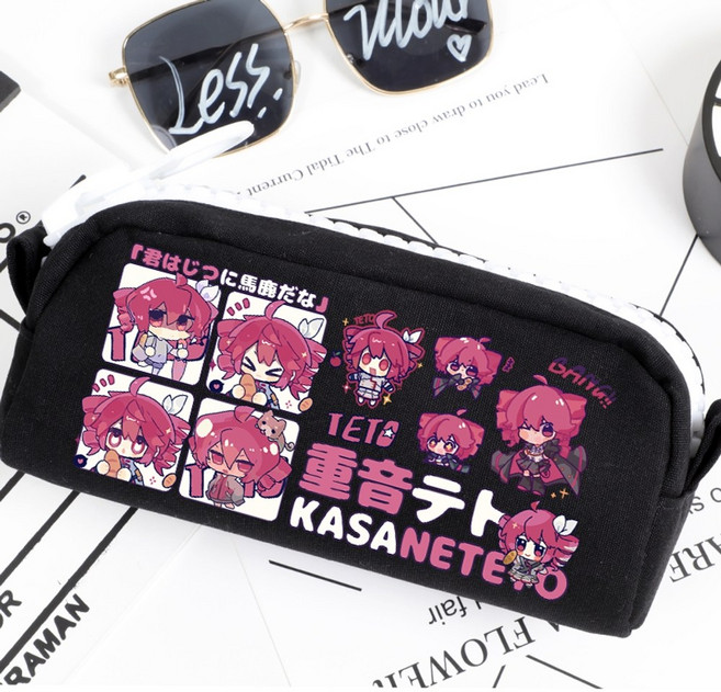 카사네테토 캐릭터필통 테토굿즈 애니메이션필통 학용품 연필파우치, 19x9x6cm, 블랙 A