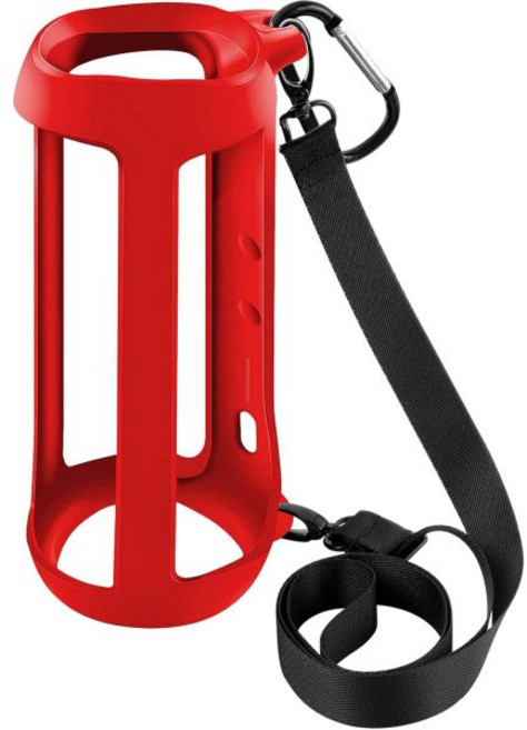 실리콘 케이스 JBL FLIP 5 방수 휴대용 블루투스 스피커 젤 소프트 스킨 고무 커버 여행 저장 가방 파우치 어깨끈 및 카라비너 포함, Red