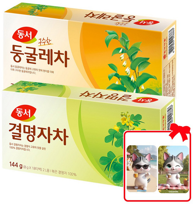 동서 식수용 결명자 둥굴레차 18T씩 총 36T (+대순이 캐릭터 포토카드 증정), 3개, 36개입, 12g