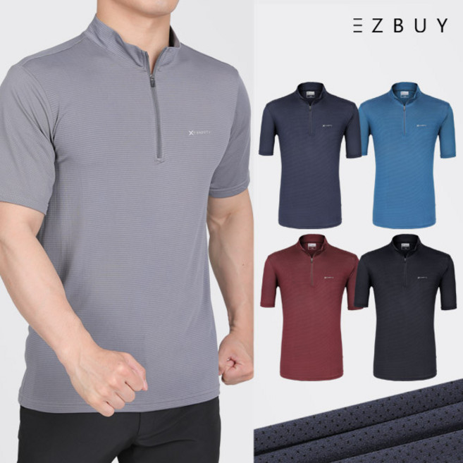 [이지바이] 남성 반팔 집업티_텐션업 쿨 메쉬 등산 아웃도어 반팔티