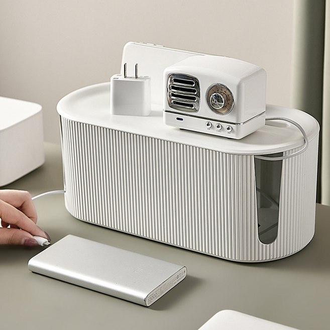 잡동산 멀티탭 정리함 콘센트 전선정리 전선 가리개 전기선 덮개 거치대 커버형, 카키, 1개