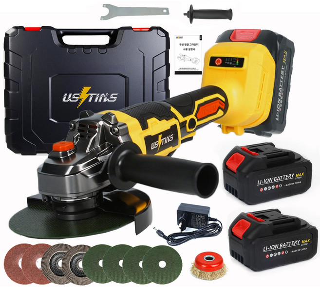 우스틴스 100mm 앵글 그라인더 무선 그라인더 충전그라인더 연마기 무선 글라인더 전동 글라인더, 1세트