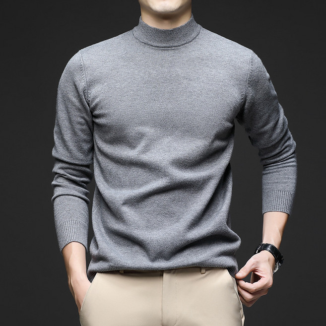 TIMEPURE 남성 봄 가을 솔리드 반폴라 슬림핏 스웨터 고급 패션 이너 니트 캐주얼 비즈니스 통근복 라운드넥 따뜻한 보온 상의